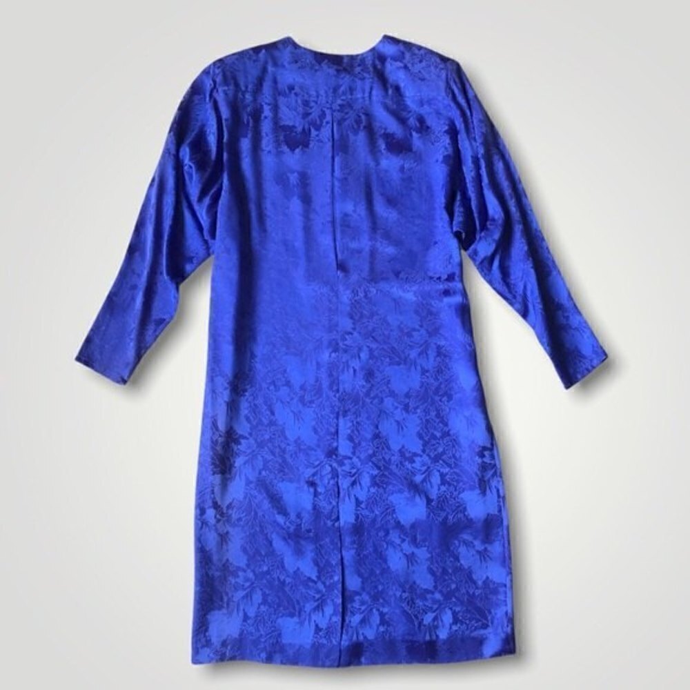 Gumps Silk Dress Vintage 80s Blue Floral Shirtdress - Picture 7 of 15
